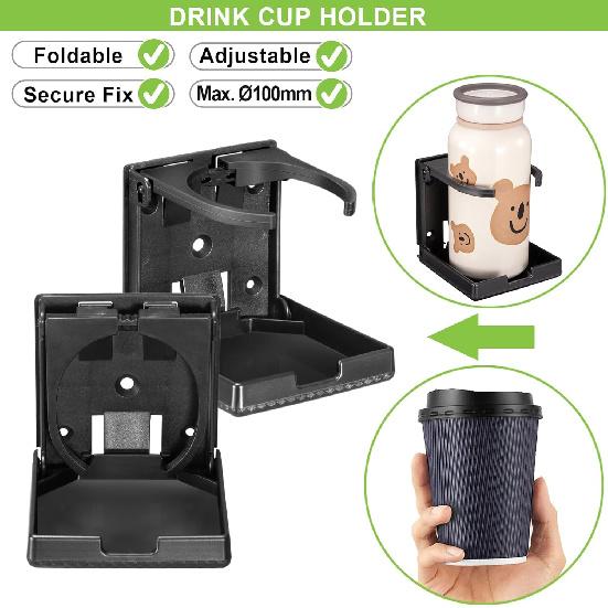 Spurtar 2Pcs Boat Cup Holder Suitable For Most Size Mugs Water Bottle Drink 2.36-3.94Inch/60-100MM Adjustable Folding Wall Car Desk Cup Holder For
