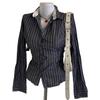 Weiß Grau Retro Vertikaler Streifen Kurzer Stil Gotisch Revers Y2K Hemd Schlanke Passform Street Punk Chic