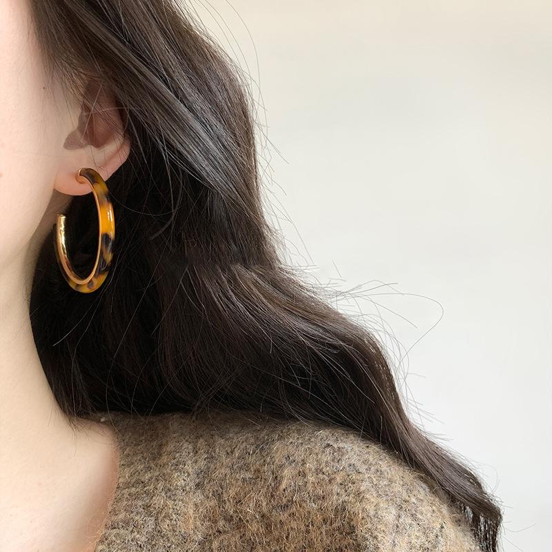 Silver needle resin smudge earrings retro Maillard stud earrings niche high-end earrings women