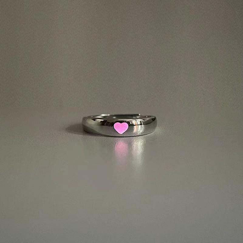 Fashion Blue Love Heart Luminous Ring For Women Men Retro Glow In Dark Copper Color Adjustable Couple Finger Rings Jewelry Gift