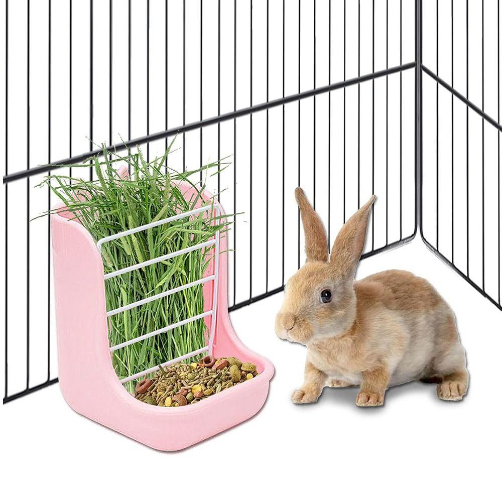 Anti Scratching Rabbit Cage Bowl Fixable 2 in 1 Food Trough Fixed Hay Feeder Holder  Small Animal