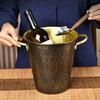 Handcrafted Brass Copper Ice Bucket Portable Retro Large Capacity Beer and Beverage Ice Cube Storage Bucket Drinkware Tableware