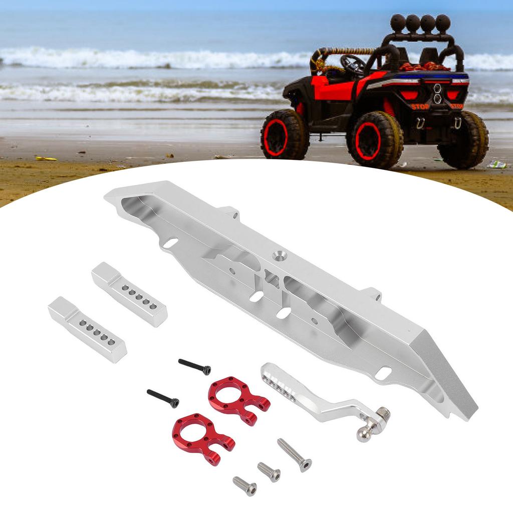 RC Rear Bumper with Trailer Hitch Silver Aluminum Alloy RC Crawler Car Rear Bumper for Replacement