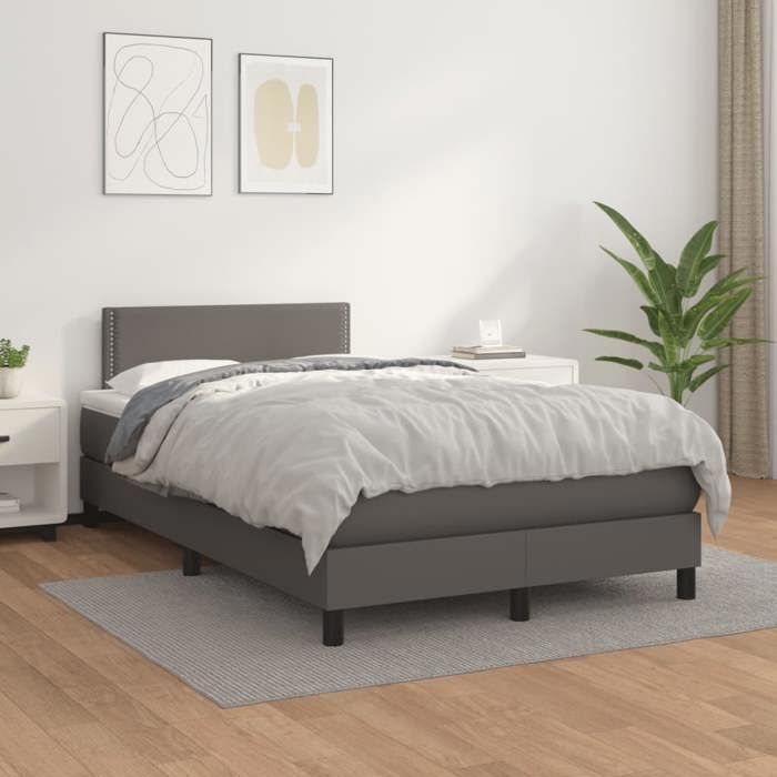 3141057 vidaXL Lit à sommier tapissier avec matelas Gris 120x200 cm Similicuir
