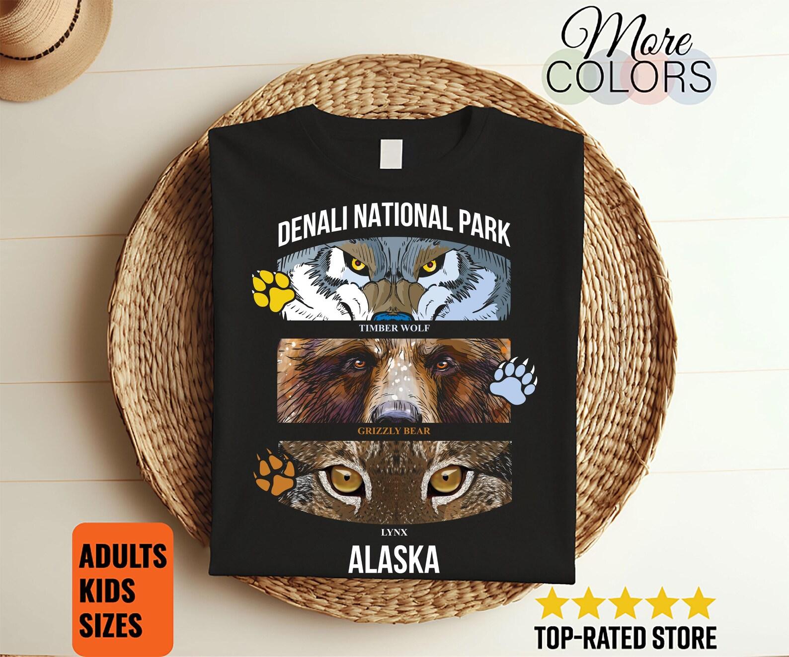 Denali National Park Animals US Vintage T-Shirt, USA Alaska Parks Lover Gifts, Adventure Outdoors, Camping Hiking, U.S Backcountry Travel, 120