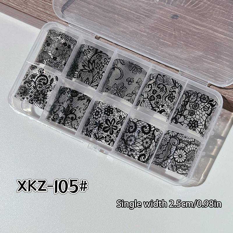 1/10 Rotolo Elegante Bianco Nero Pizzo Fiore Unghie Foil da Trasferimento Fantasia Retrò Floreale Cielo Stellato Carta Adesiva Manicure Accessori