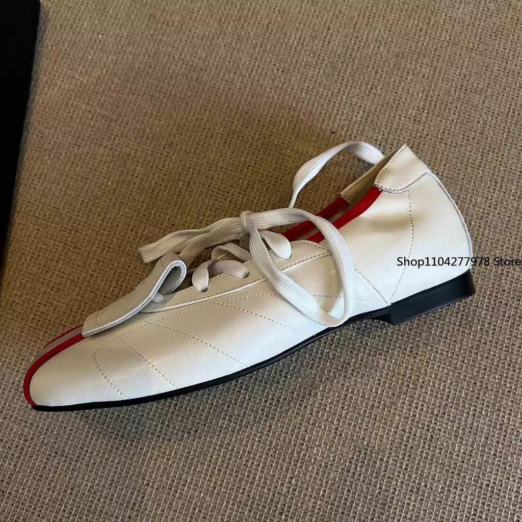 Fashion PU Leather 2025 Summer Mary Jane Shoes Mixed Colors Lace-up Square Head Sneakers Women's Flip Comfortable Sports Shoe Flats