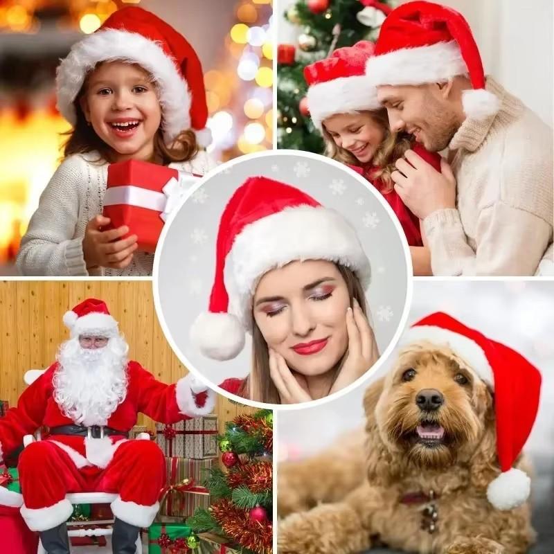 6/1pcs Plush Christmas Hat Red Santa Hat for Adults Kids Unisex Festival Fluffy Caps Xmas New Year Party Decoration Supplies