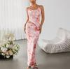 European and American fashion suit skirt, new printed knitted halter neck strap top, hip skirt two-piece set