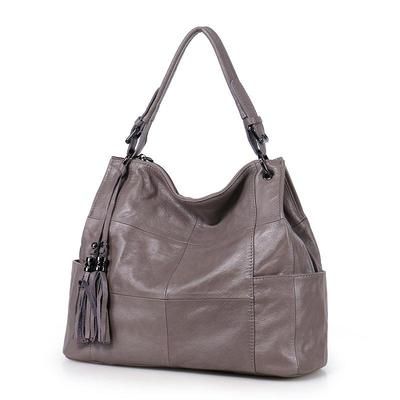 2024 Retro Quasten Damen Rindsleder Umhängetasche: Große Handtasche aus weichem Leder