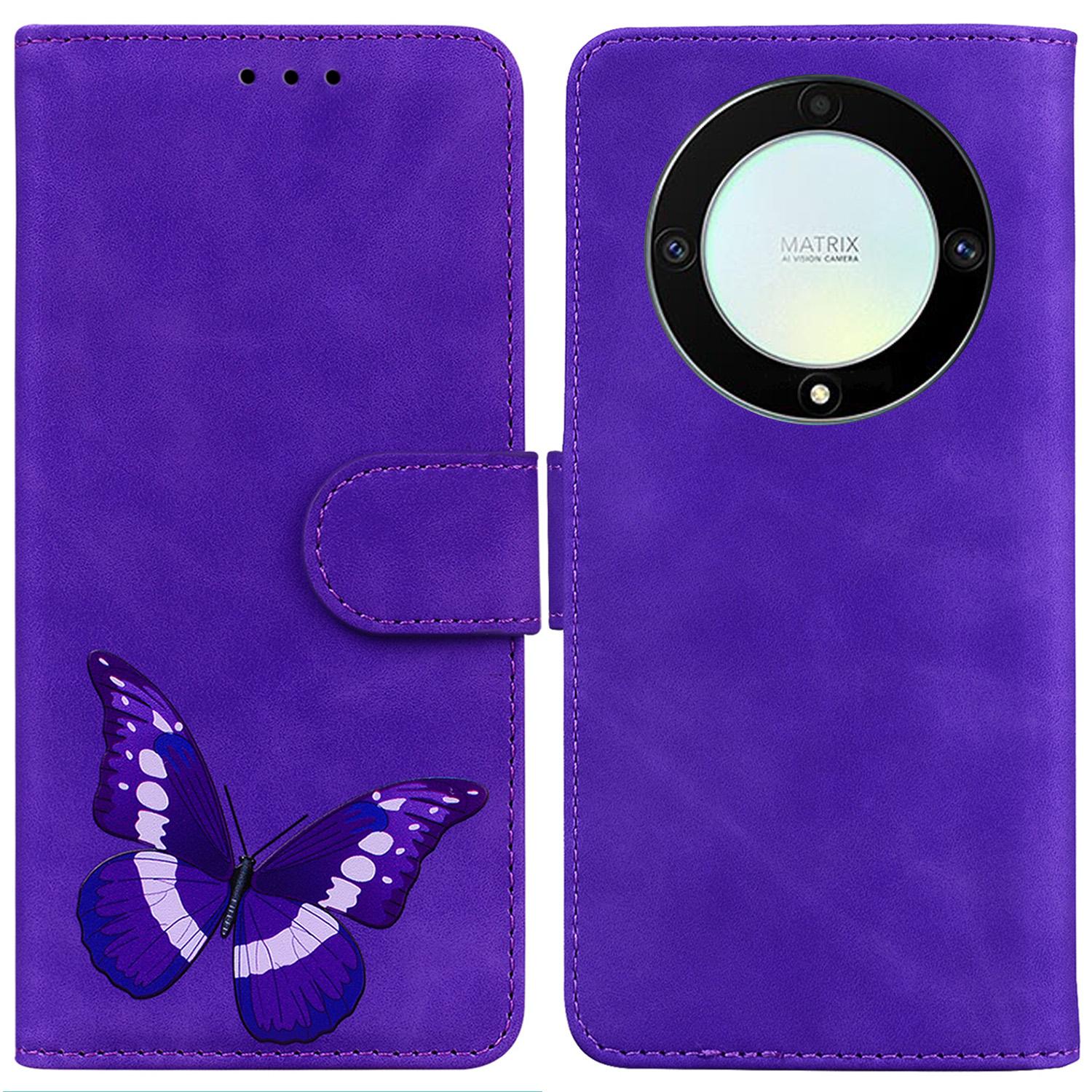 

For Honor X40 5G/X9a 5G/Magic5 Lite 5G Butterfly Printing Full Protection Cover Leather Wallet Stand Phone Case Purple