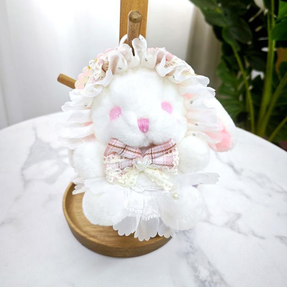 Princess Pearl Dress Plush Rabbit Keychain Cartoon Drooping Ear Rabbit Pendant  Backpack Decor