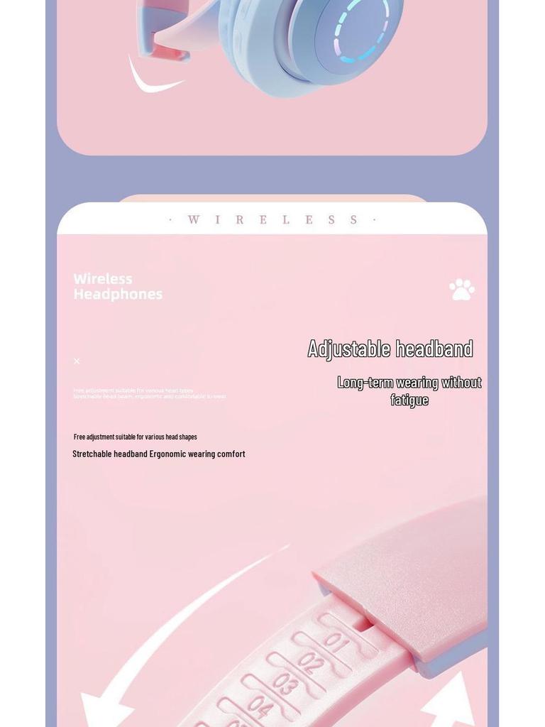 Gradient Color Bluetooth Over-Ear Headphones with LED and Card Slot for Sports