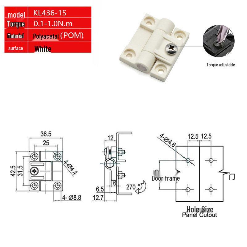 Adjustable Torque Friction Hinge E6-10-301-10 for Free Stop Positioning, Damping, and Folding.