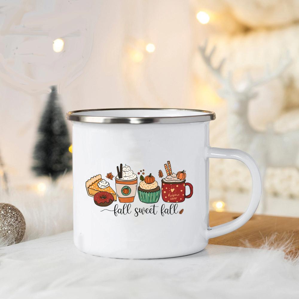 Tis The Season Enamel Mug Pumpkin Spice Fall Coffee Mug Cute Autumn Coffee Latte Cup Campers Gifts Ideas Cup Autumn Drinks
