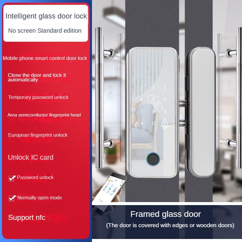 Glass Door Fingerprint Lock Without Opening Hole Electronic Password Lock with Frame Without Frame No Wiring