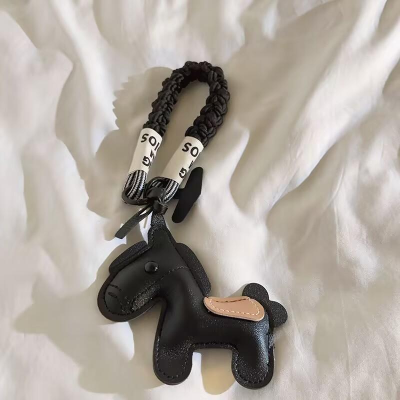 Leather Pony Keychain Braided Rope Bag Charm Backpack Pendant Key Ring Handmade Jewelry Accessories