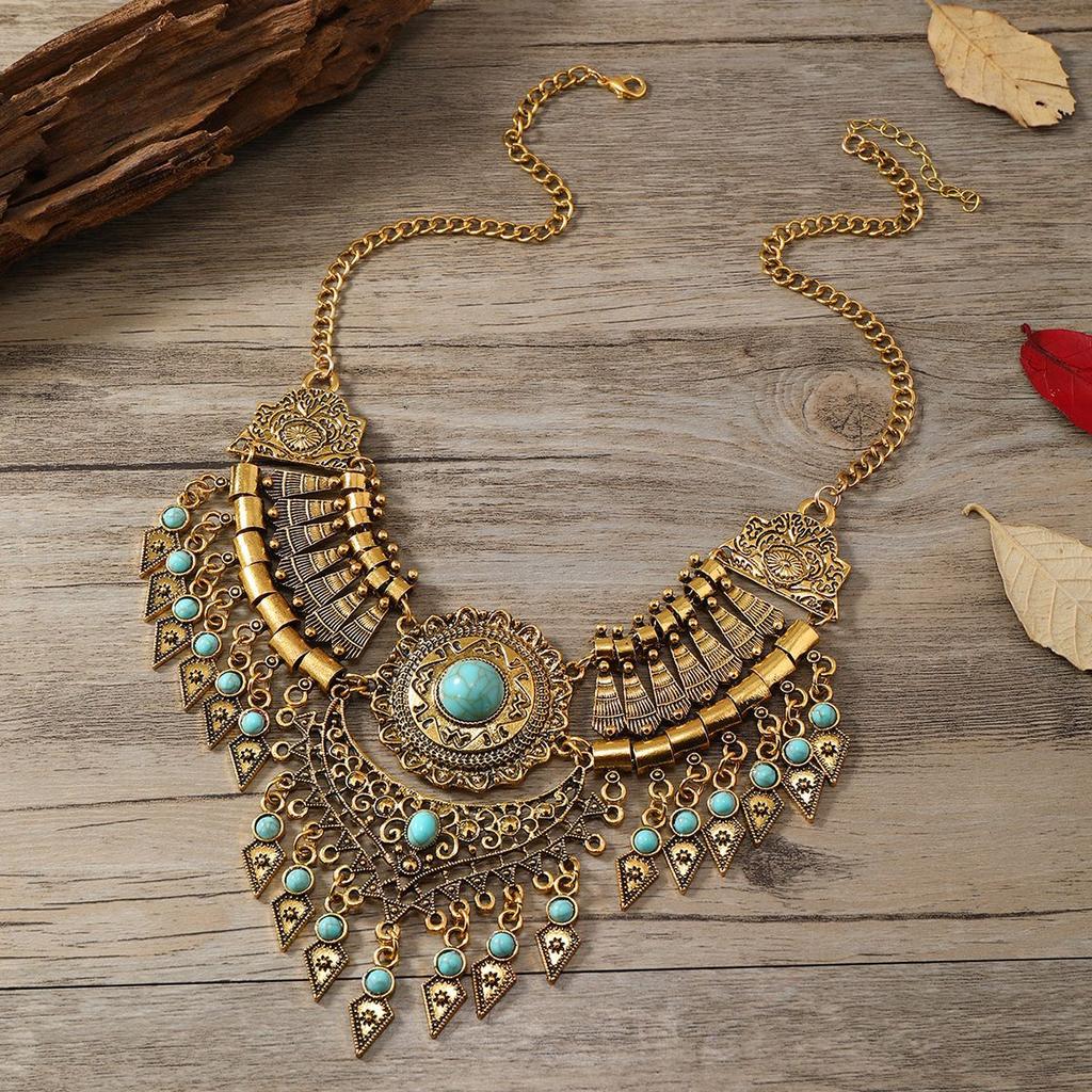 Ethnic European and American Retro Tassel Necklace Exaggerated Sweater Clavicle Chain