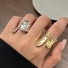 New Trend Gold Silver Color Texture Wide Rings for Women Men Geometric Irregular Wedding Ring Birthday Party Jewelry Gifts