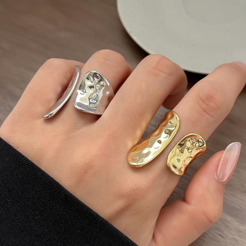 New Trend Gold Silver Color Texture Wide Rings for Women Men Geometric Irregular Wedding Ring Birthday Party Jewelry Gifts