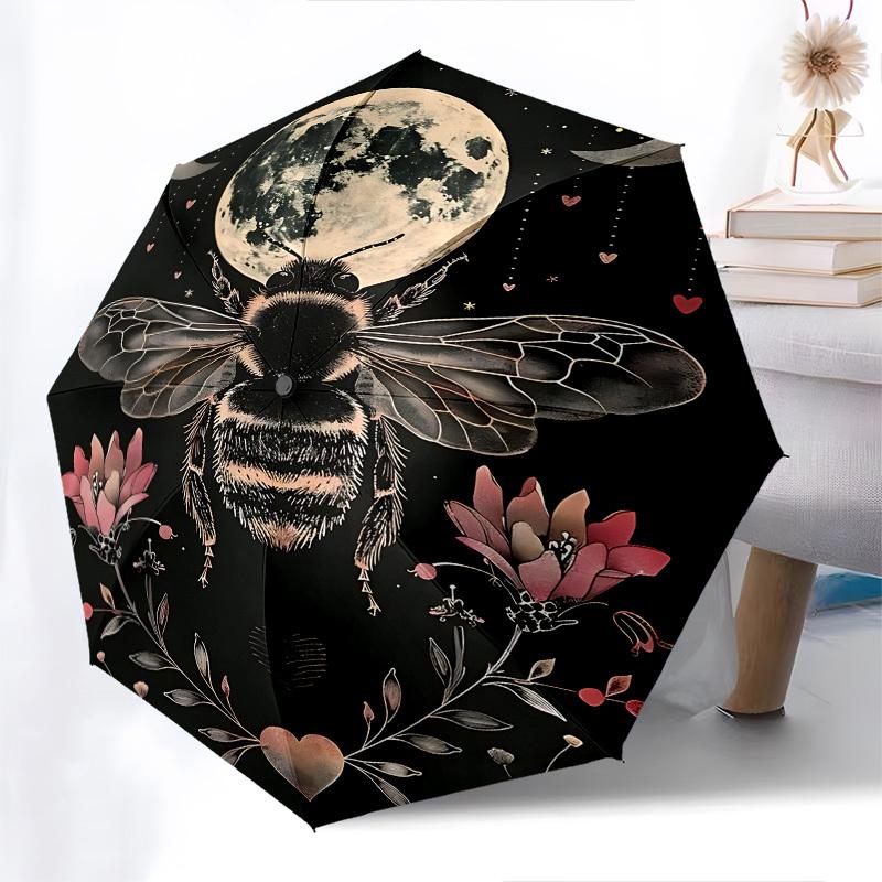 Bee Moon Automatic Folding umbrella Compact 8 rib Design,Unique Style,Suitable for Everyday Outdoor Use,Perfect Gift for Friends and Fa