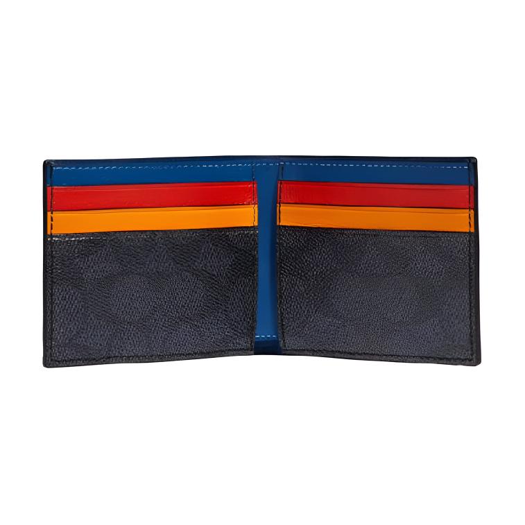New COACH Billfold Wallet Canvas With Leather Card Holder Clutch Men's Charcoal Black Monogram 922-P31