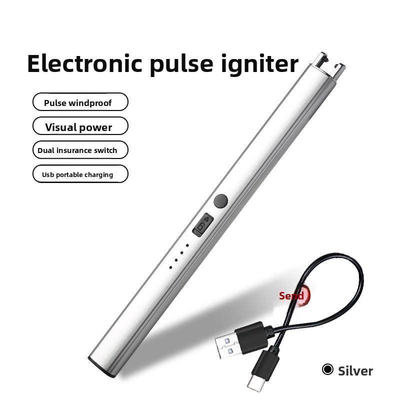 

Перезаряжаемая USB зажигалка Креативная кухонная горелка для свечей, Ветрозащитная зажигалка Уникальный кухонный гаджет серебряный