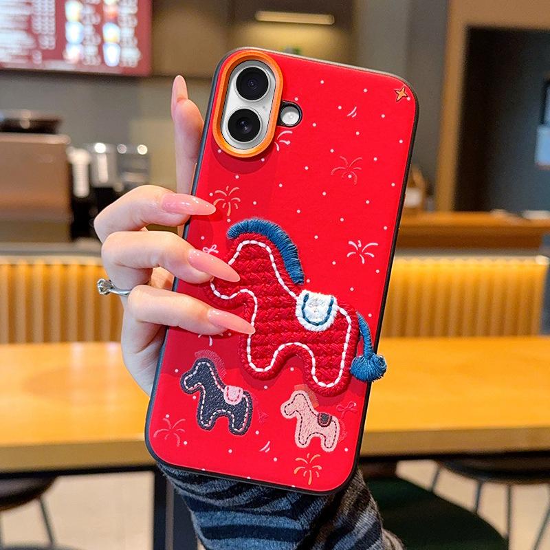 Embroidered Pony for Xiaomi 17ultra Mobile Phone Case, Red Xiaomi 17Pro Protective Case 14ultra New Year
