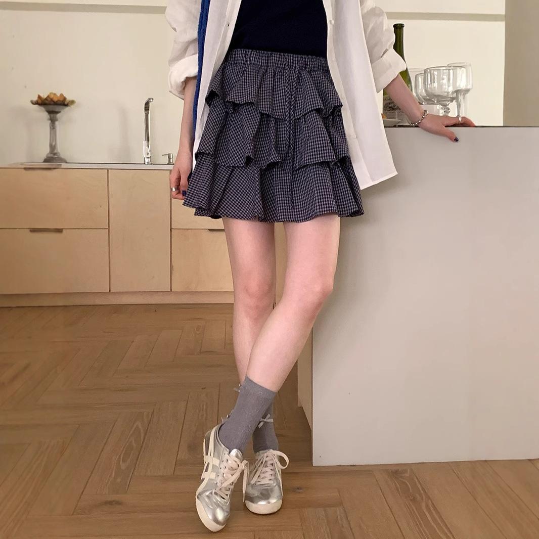 

Design Sense Plaid Cake Skirt Short Skirt S