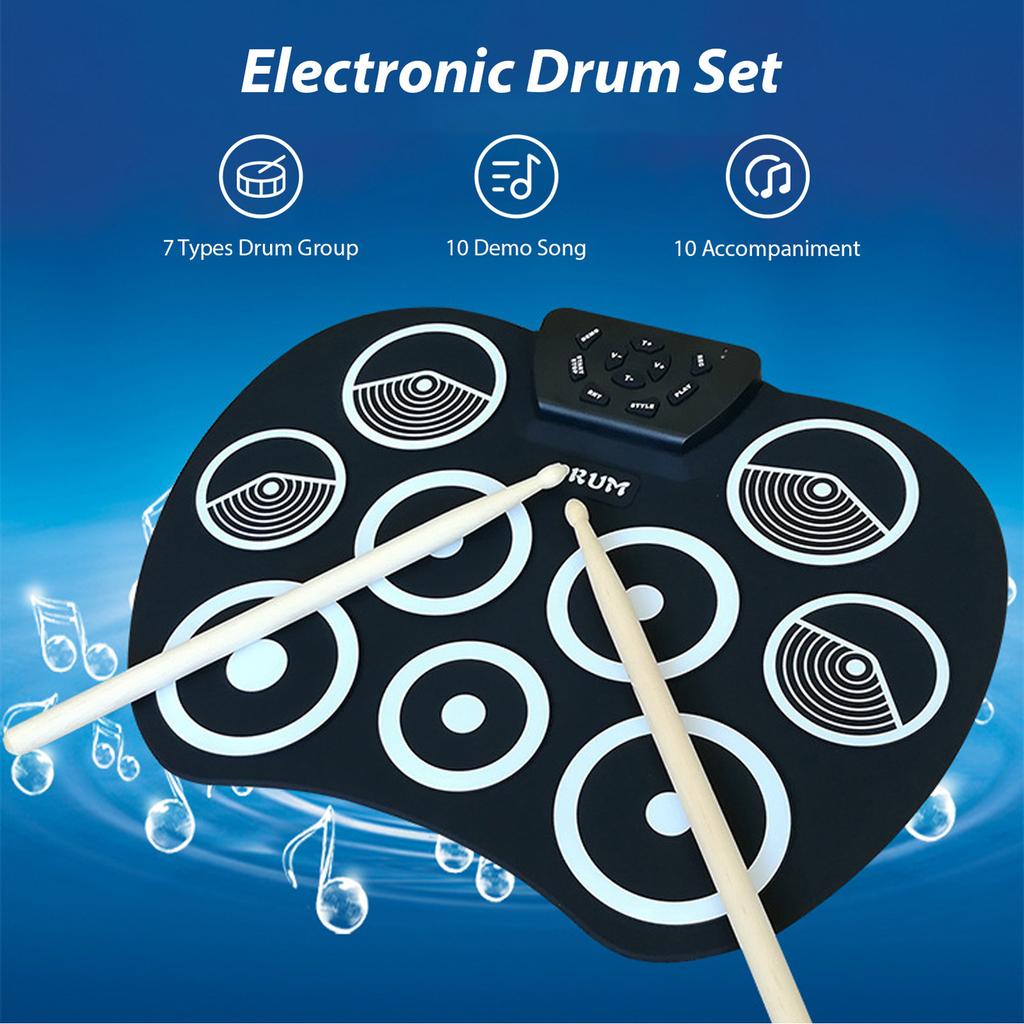 Electronic Drum Set Hand Roll Drum Set 9 Pads MIDI Interface Supports DTX Games Without Speaker Holiday Birthday
