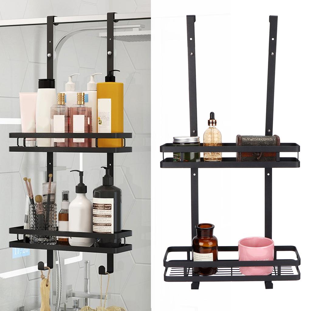2 Layers Bathroom Shelf Organizer Over the Door Set Toilet Shower Hanging Storage Rack