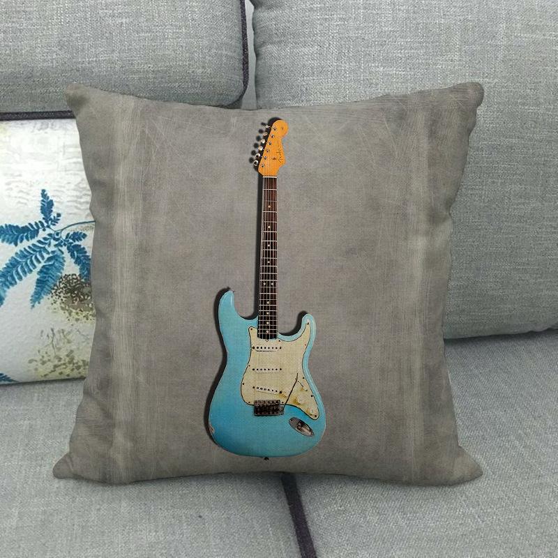 Guitar And Bass Instrument Series Pattern Digital Printing Short Plush Pillow Covers For Sofa Office Cushion Cover Home Goods