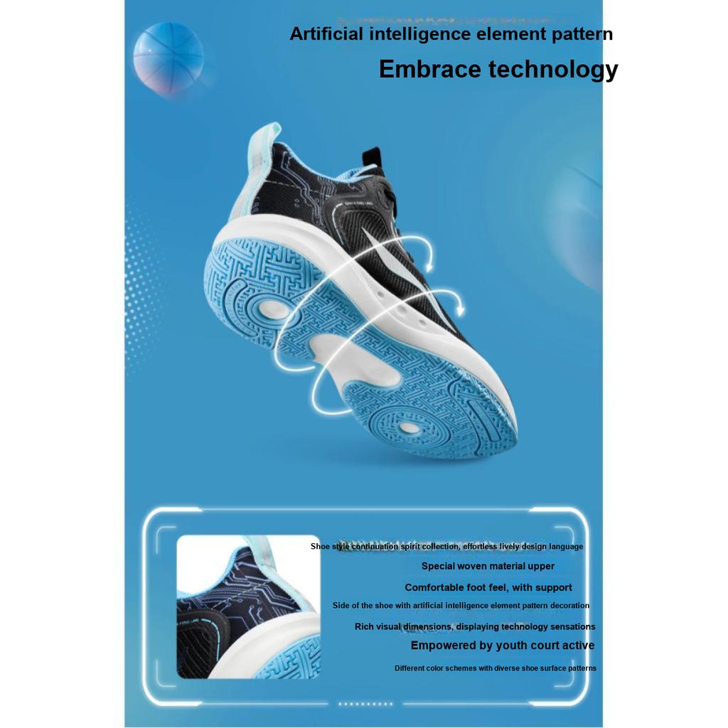 Li Ning Primary 3.0 Mesh Shock Absorption Non-Slip Lightweight Rebound Low-Top Kids Basketball Shoes Kids Basketball Shoes Black Blue YKBT028-5