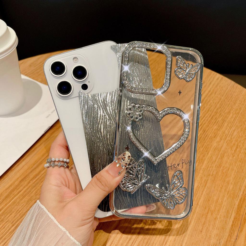 For IPhone 16 Promax Sparkling Diamond Phone Case for Apple 15 Love Butterfly 14 Gradient Sparkling Pink Soft Case