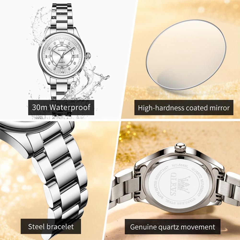 Fashion Elegant Quartz Watch for Women Steel Strap Calendar Waterproof Luxury Ladies Dress Wristwatch