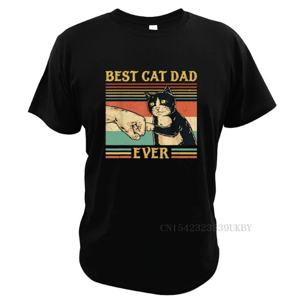 Best Cat Dad Ever Paw Fist Bump Fit T-Shirts Vintage Retro Gift Men Premium T Shirt 100% Cotton Tops