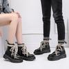 Double line high top cross strap Martin boots women's personality short boots side zipper leather boots round head locomotive shoes