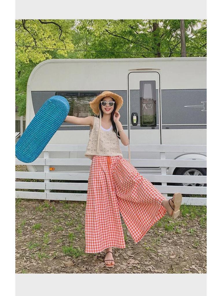 Karierte A-Linien-Hosenröcke für Damen - Elastischer Bund, Lockere Passform, Vielseitig für Frühling & Herbst.