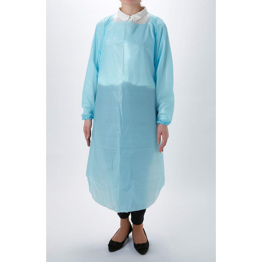 TRUSCO PE Disposable Apron with Sleeves, Free Size, Blue (10 Pieces) TAPEL-B