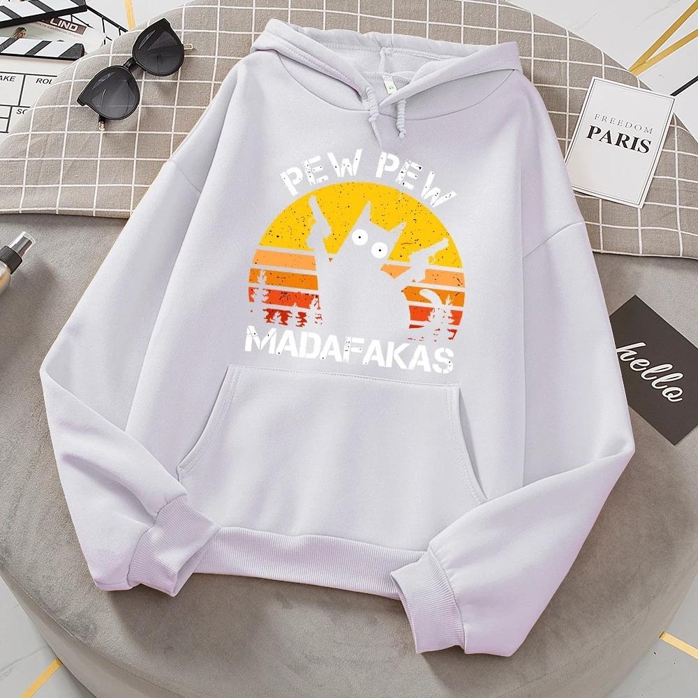 Pew Pew Madafakas Double Gun Cat Hoodie Women's Casual Fashion All-match Hoodie Sheep Warm New Pullover Harajuku Trend Hooded