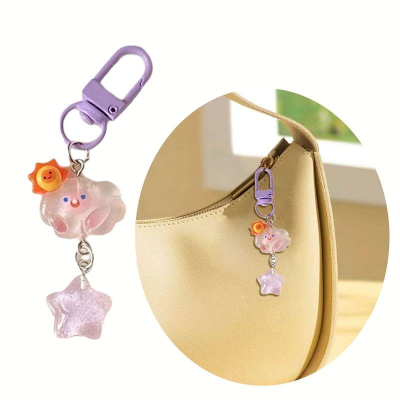 Packung mit 5 niedlichen Cartoon-Wolken- und Stern-Schlüsselanhänger-Zubehörsets für Mädchen und Kinder Schmuckdekoration Schlüsselring