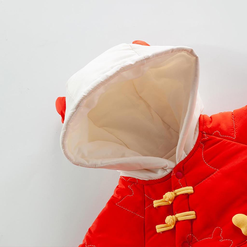 Autumn Winter Newborn Bodysuit: Thick Quilted Red Jumpsuit, Ideal for New Year and Visits