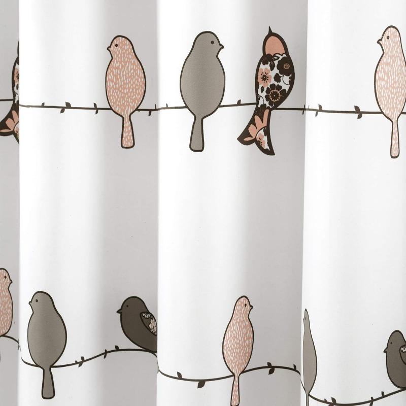 Rowley Birds Shower Curtain, 72” W x 72” L,Blush & Gray - Colorful Floral Bird Pattern - Whimsical & Playful Bird Shower Curtain