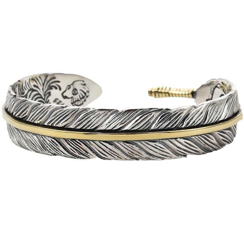 Tang Pattern Feather Bracelet Open Men's Versatile Retro Wristband Open Jewelry Accessory