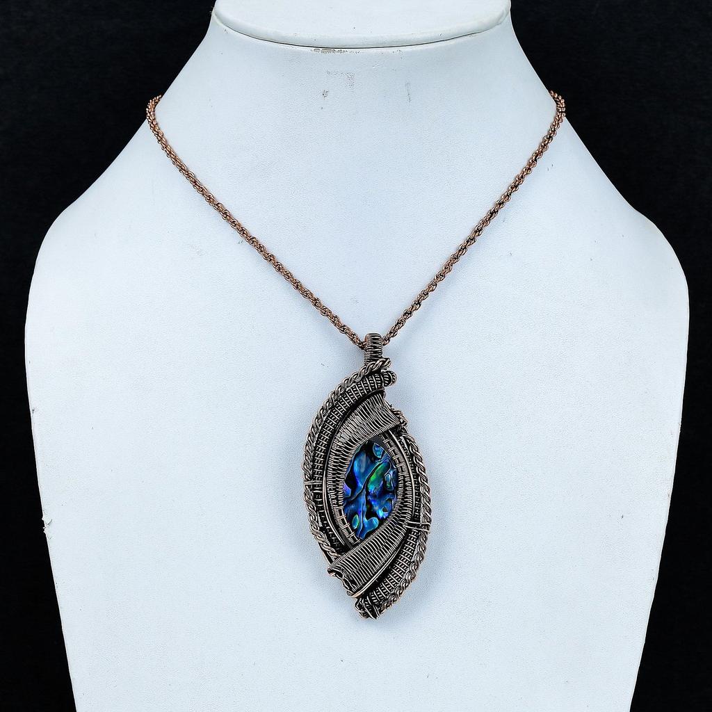Abalone Shell 999 Copper Wire Wrapped Pendant, Handmade Gemstone Pendant Jewelry, Gifts For Wife Brand New Pendant