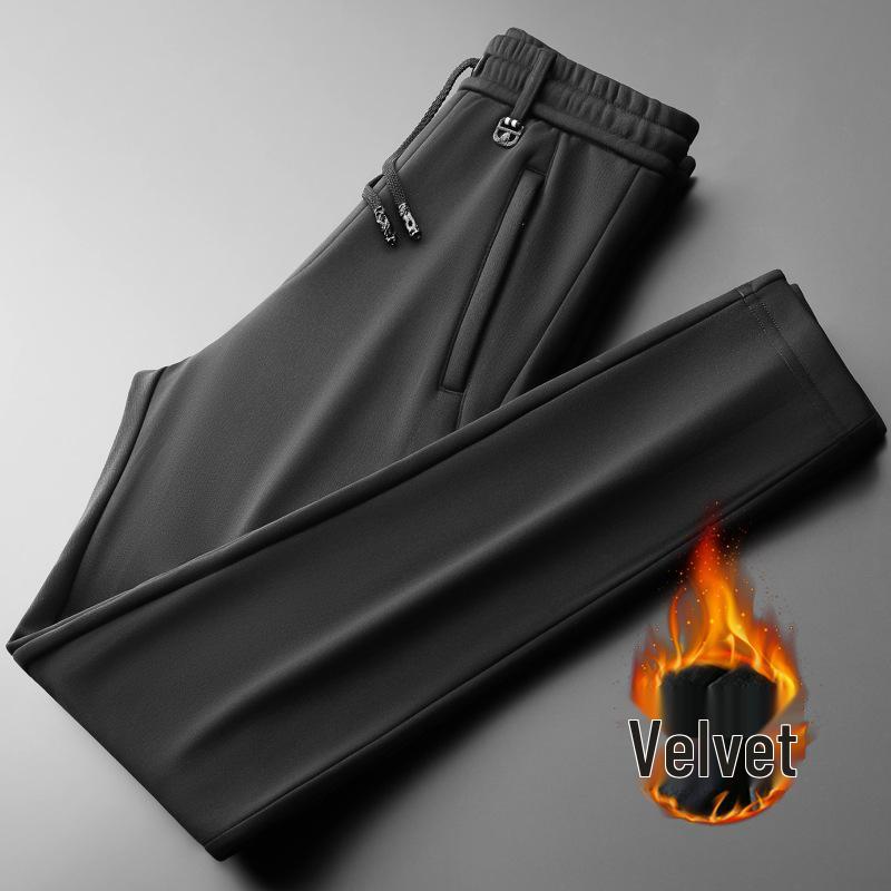 Men's Autumn Fleece-Lined Straight-Leg Elastic Sweatpants - Plus Size Casual Sports Pants