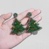 Green Handmade Beaded Ear Drop Bright Rhinestone Christmas Tree Stud Earrings  Girls