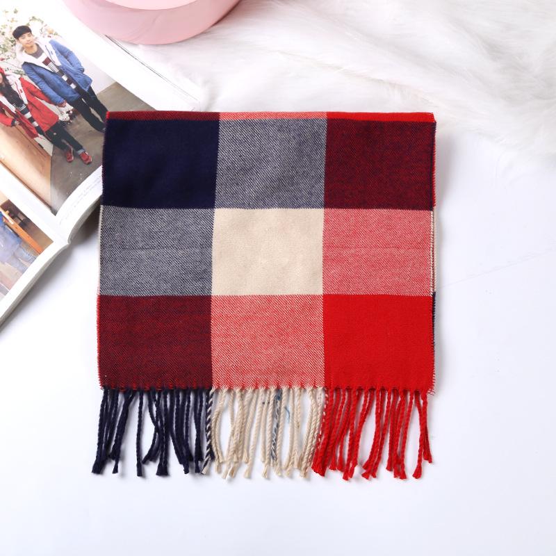 Stylish British Plaid Cashmere-Feel Scarf for Men & Children - Autumn/Winter Warm Shawl & Snood