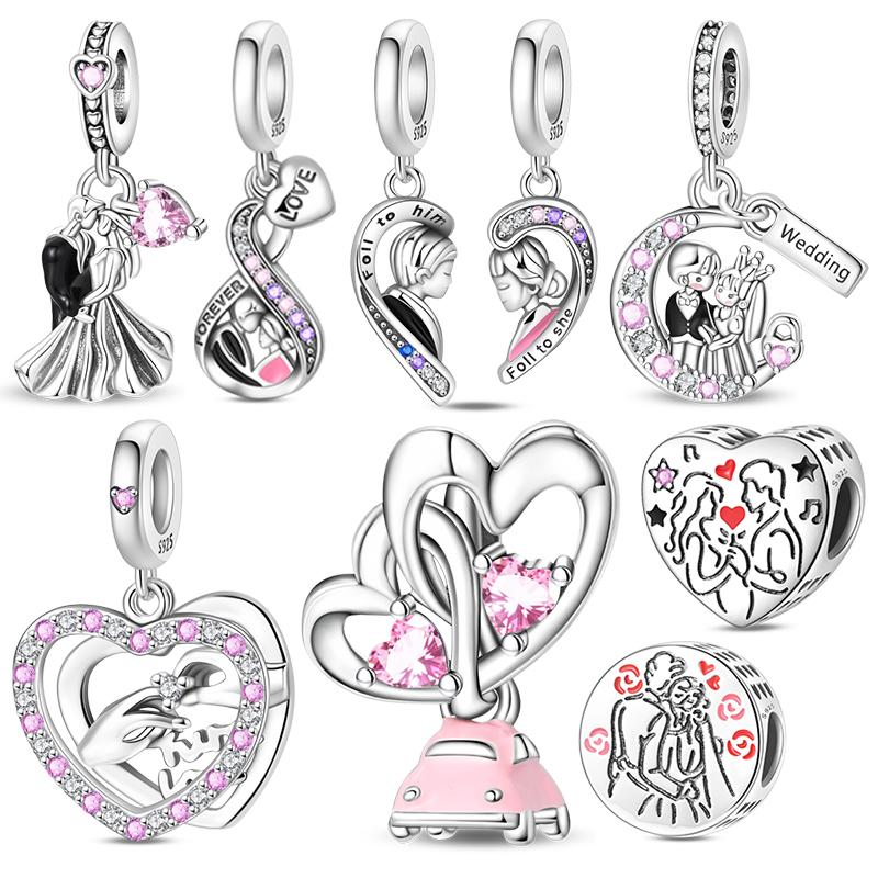 Wedding Charm Series Copper Couple Kiss Crown Pendant Fit 4Mm Hole Diameter Charms Bracelets Women Diy Jewelry Gift