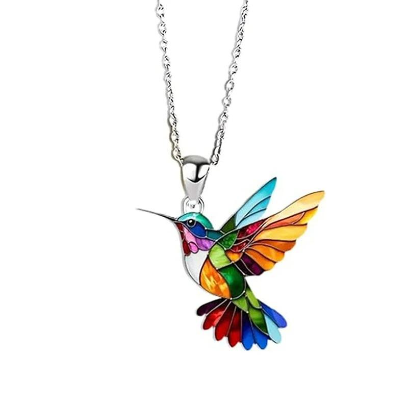 1PC Hummingbird Acrylic Colorful Bird Shape Fashion Necklace for Women Girls Neck Charms Spring Summer Jewelry  Party Gifts